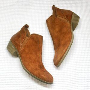 Sonoma Brown Carmel Faux Suede Zipper Ankle Booties Preppy Shoes 1 Inch Heel 6